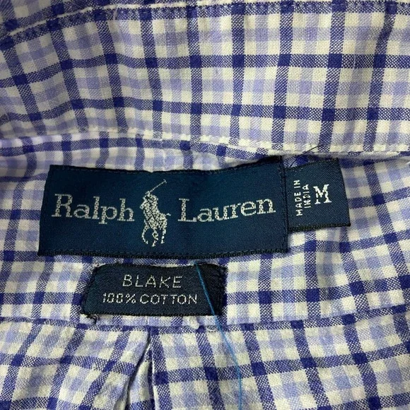 Ralph Lauren Shirt Mens Medium Blue Cotton Plaid Casual Short Sleeve Button Down - Picture 2 of 6